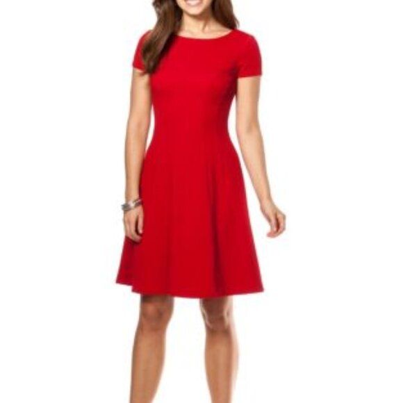 NWT Chaps Red Fit & Flare Dress – Textured Fabric - Picture 1 of 4